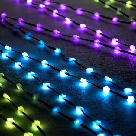 Smart garland "thread" 5 m dews with nozzles "flowers", IP20, silver thread, 100 LED, remote control, application, glow RGB, USB-2