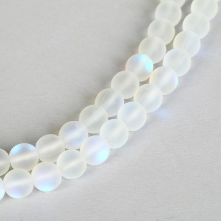 Busins ​​made of natural stone "Cat Eye", set 46 pcs., Size 1 pc. - 8 mm, matte white