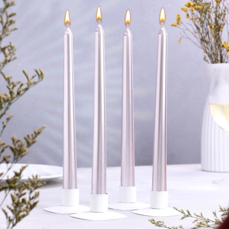Antique candle, 2.3x 25 cm, 4 pcs, varnished, pink metallic