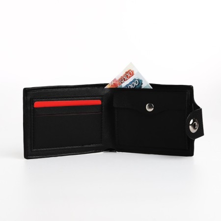 Male purse for magnet, department for bills, for maps, for coins, black color-4