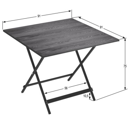 Folding table "Lunge Quadro", 910 × 910 × 750 mm, DPP gray / frame metal black matte-2
