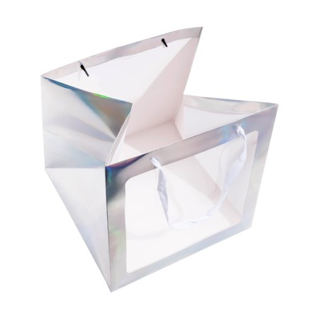 A packet for a cake with a square bottom and window, holographic, 30 x 30 x 30 cm-3