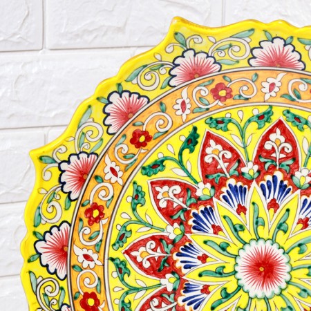 Largan Rishtan ceramics "Flowers", 42 cm, yellow, corrugated-3