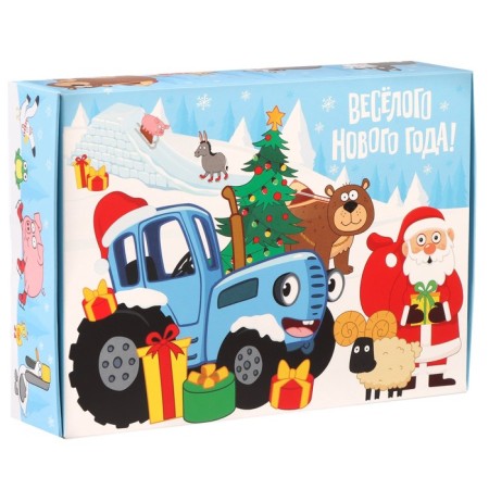 Gift box "New Year" 16x23x7.5 cm, blue tractor-3