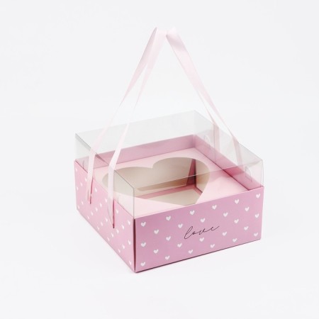 Box for flowers with a mold liner and PVC lid "Love", 23.5 x 23.5 x 15 cm