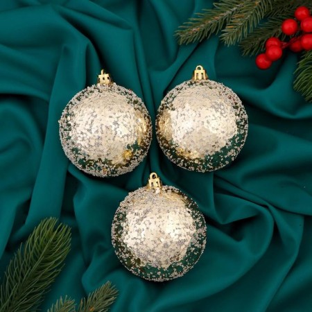 Set of balls plastic D-8 cm, 3 pcs "Solar overflow" gold