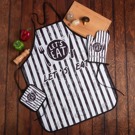 Kitchen set 3 objects of the “EAT” Delivery 17x17 cm, mittens 25x16 cm, apron 60x80 cm, 100% p/e