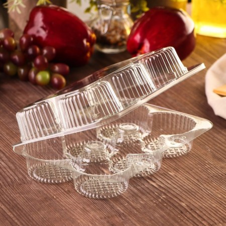 The plastic disposable container with an insoluble lid U-52, 19.4 × 14 × 6.5 cm, internal. 5 × 6.1 cm, 6 cells, transparent color