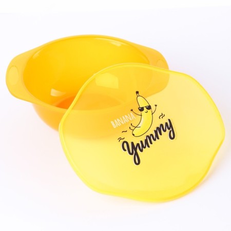 Banana yummy feeding plate, with lid, yellow color