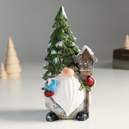 Polystone souvenir "Santa Claus in a cap-flap, with a birdhouse and a bird" 9x8x19.5 cm