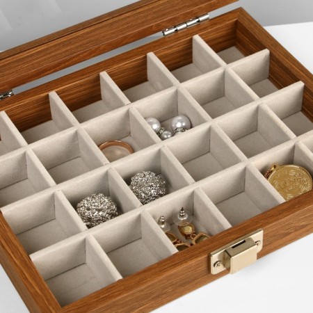 Stand for jewelry "Casket Wood" 24 cells, 16 × 21 × 5 cm, gray color in a tree-2
