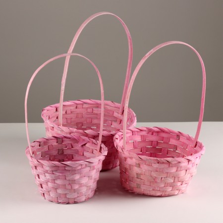 A set of baskets of 3 pcs, d21x10xh36cm, pink, bamboo