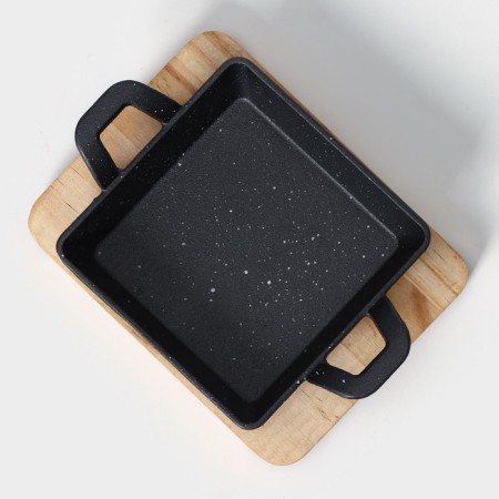 Cast iron pan “Night”, 18.5 × 12.5 × 5.2 cm, on a wooden stand-1