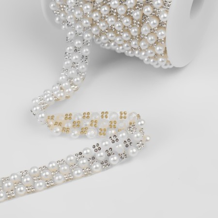 Rhinestones and beads are thermoclayes, width - 15 mm, 4.5 ± 0.5 m, silver color-1