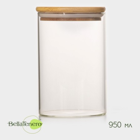 Glass Bank for bulk products with bamboo lid Bellatenero "Eco", 950 ml, 10 × 15.5 cm