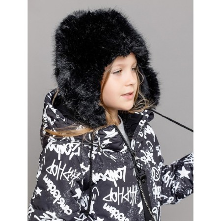 Children's fur cap, size 52, black color-1