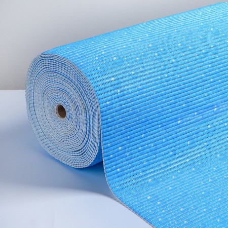 Bathroom mat "Drops", width 65 cm, roll 15 m, blue color