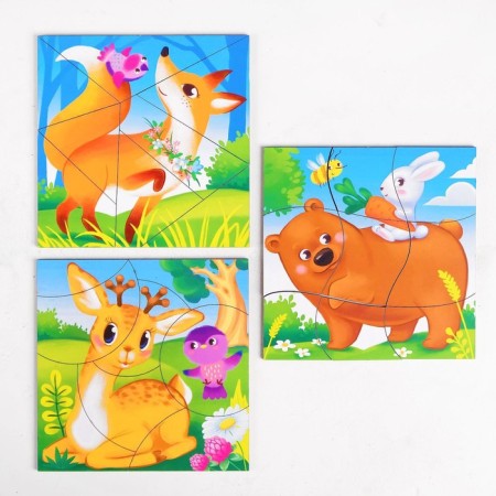 Puzzle split "Forest animals", 3 pictures in the frame-2