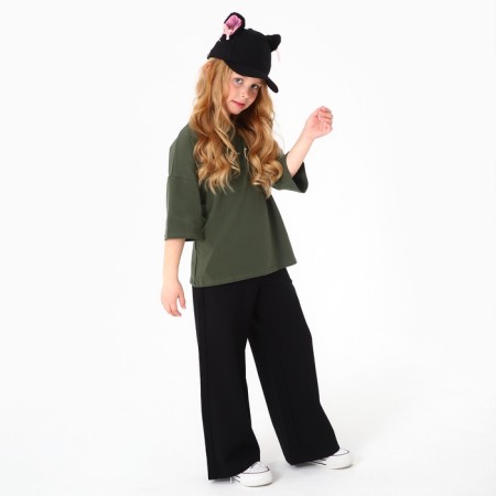 Baby cap for a girl "cat" with ears, black color, rr 52-54, 5-7 years old-7