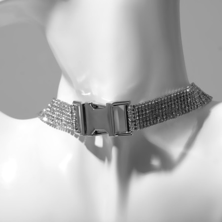 Choker "ice", 7 rows, white color in silver, 37 cm