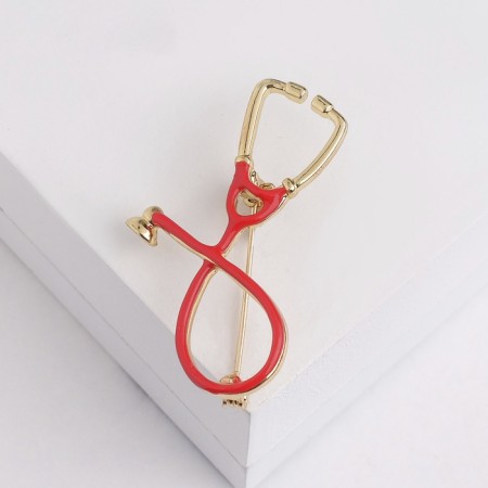 Brooch "Stethoscope", red color in gold-2