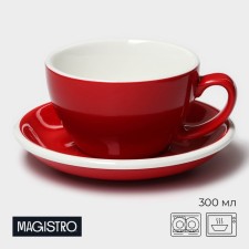 Coffee steam porcelain Magistro Coffee Time, 2 items: a cup 300 ml, a saucer d = 15.5 cm, red color