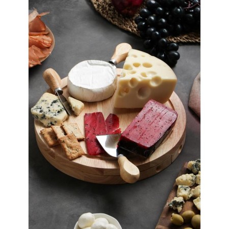 Set for feeding cheese, oak board 25 × 25 × 3.5 cm, 4 knives for cheese-5