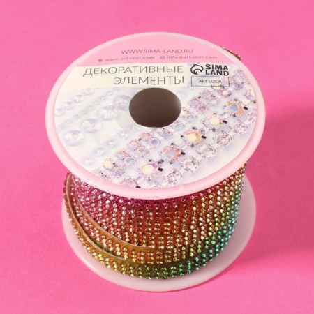 Rhound rhinestones, d = 2 mm, width - 7 mm, 4.5 ± 0.5 m, rainbow color-6