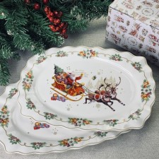 A set of 2 oval dishes of Lenardi, 30.5 cm, New Year's print