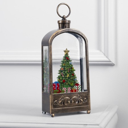 LED figure "Lantern with a Christmas tree" 13 × 30 × 7 cm, plastic, AAX3 batteries (not complete), USB, glow warm white-1