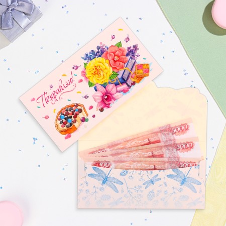 Money envelope "Congratulations!" Flowers on the book, 18.5 x 8.5 cm