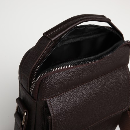 Male bag over the shoulder, Textura, 2 external pockets, brown color-6