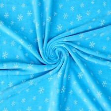 Lothel velor on a blue background, white snowflakes, 100 × 180 cm