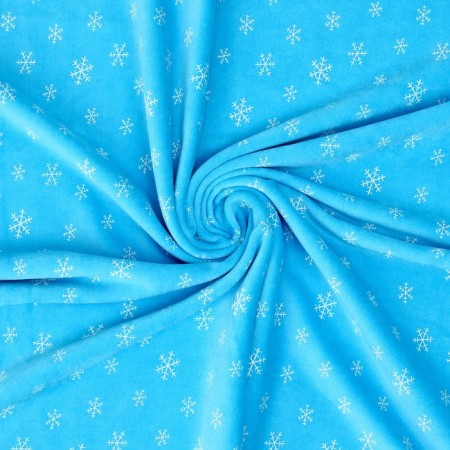 Lothel velor on a blue background, white snowflakes, 100 × 180 cm