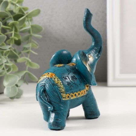 Souvenir Polystone "Blue Elephant with a Golden Pattern on the Popon" MIX 13x5x11 cm-2