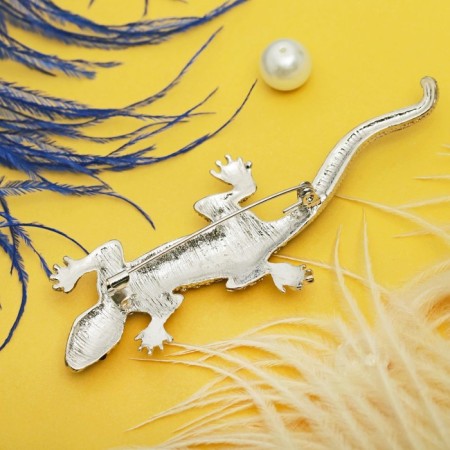 Brooch "Diamond Lizard", black and white color in silver-2