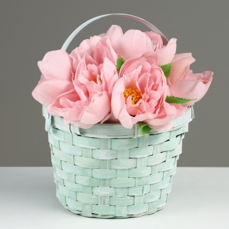 Wicker basket, d17 x 12 x 22 cm, green, bamboo-1