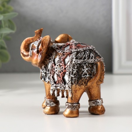 Souvenir Polystone "Bronze Elephant in Silver Popone with Mirrors" 9.5x5x7 cm-2