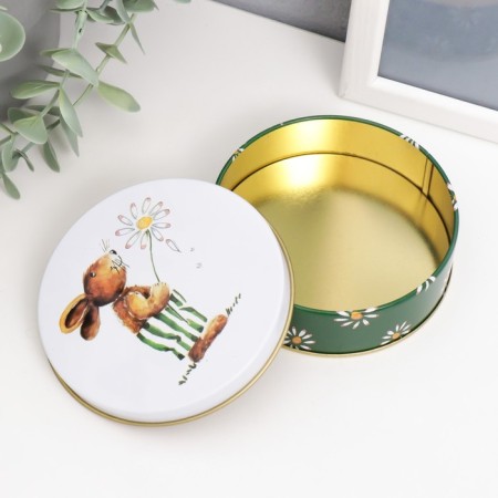 Casket Metal Circle "Bunny with Flower/Sings" 9.5x9.5x3 cm, mix-2