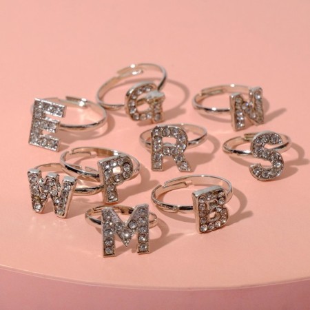 Children's ring "chosen" English alphabet, dimensionless, white color in silver-1