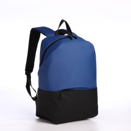 Youth backpack from textiles with a zipper, waterproof, external pocket, black/blue color-2