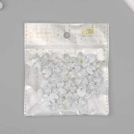 Beads for creativity plastic "Heart in the Heart" white-silver set 20 g 1.1x1.1x0.7 cm 10428-3