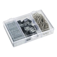 Cleaning set of 3 items (28 mm paper clips by nickelled - 70 pcs, paper clamps 15 mm - 15 pcs, brackets for stapler No. 24/6 - 1200 pcs.)
