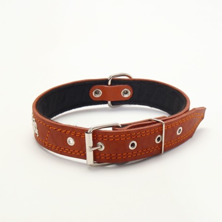 Leather collar on felt decorated, 65 x 3.5 cm, Osh 50-60 cm, brown-10