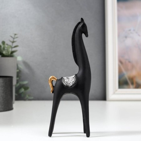 Polystone souvenir "Black Horse with the Golden Guine" 18.5x6.8x3.3 cm