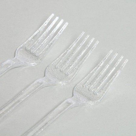 Plastic “shine” forks, set 12 pieces, silver color-1