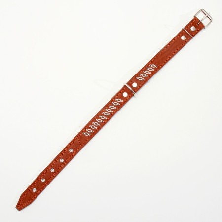 Leather collar on felt decorated, 65 x 3.5 cm, Osh 50-60 cm, brown-11