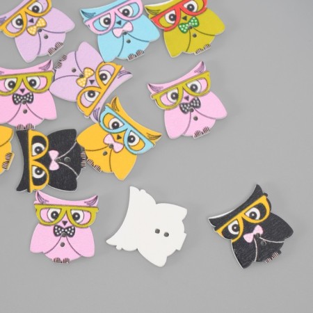 Buttons wood for creativity 2 punctures "owls in glasses" set of 12 pcs 2x2.3 cm-2