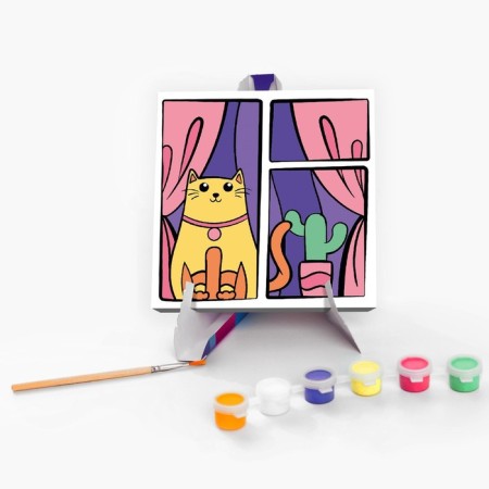 Picture on numbers for children on the stand "Cat in the window", 15 x 15 cm-1