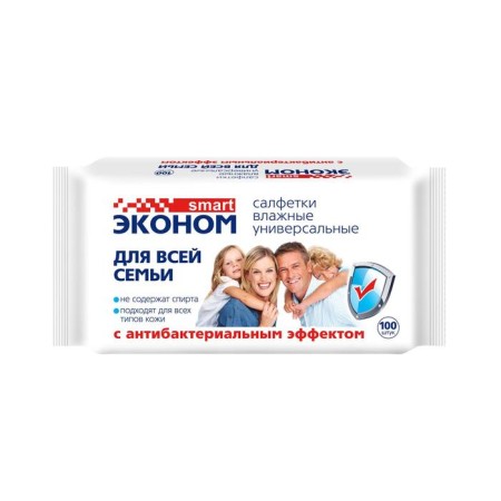 Wet napkins "Economy" Smart, for the whole family, antibacterial, 100 pcs-1